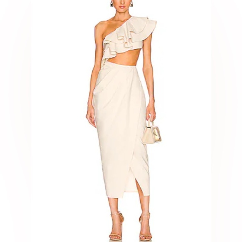 BONHEUR D’AMOUR One-Shoulder Ruffle Cutout Midi Dress